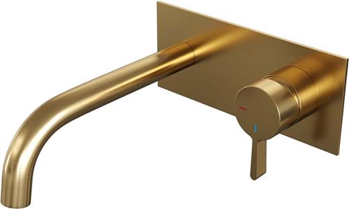 Wastafelmengkraan Inbouw Brauer Gold Edition met Afdekplaat Gebogen Uitloop Lepelhendel Geborsteld Goud