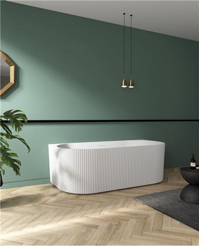 ZEZA Blend half vrijstaand bad - ribbel - 170x80x58cm - met afvoer - acryl - mat wit