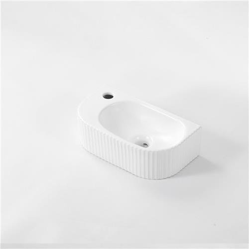 QeramiQ Blend Fontein - 40x22x12cm - Links - Geribbeld - halfrond - 1 kraangat - Keramiek - Wit Mat