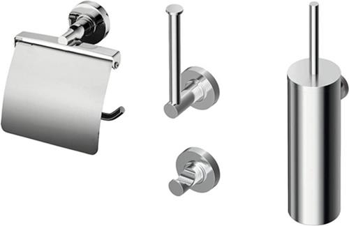 Ideal Standard Iom toiletaccessoires set met handdoekhaak closetrolhouder met deksel met closetborstelgarnituur en reserverolhouder chroom