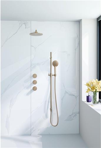 Fortifura Nebbio Regendoucheset - inbouwkraan - inbouwdeel - glijstang - doucheslang metaal - ronde handdouche - 35cm wandarm - ronde hoofddouche - geborsteld messing PVD (goud)