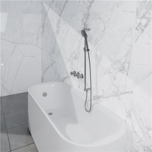 Fortifura Nebbio Badcombinatie-set - thermostaatkraan - inbouwdeel - glijstang - metalen doucheslang - ronde handdouche - badafvoer opbouw - geborsteld RVS PVD (RVS)