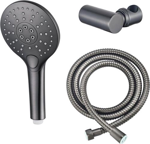 Fortifura Calvi Handdoucheset - Ø12 - rond - 3 straalsoorten - met houder - met anti twist slang - 150cm - Geborsteld Gunmetal PVD