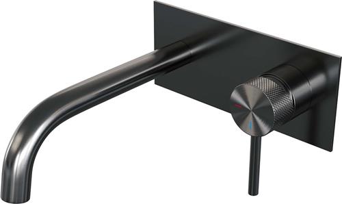 Brauer Gunmetal Carving - Wastafelkraan - Inbouw - Geborsteld Gunmetal PVD - 1 Greeps - Model A1 - Gebogen Uitloop & Afdekplaat