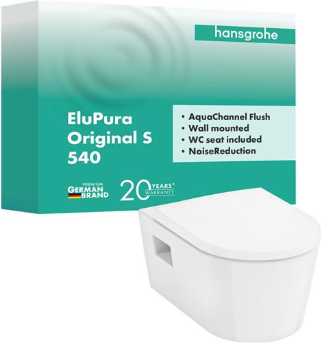 Hansgrohe EluPura Original S - Hangend toilet met SoftClose zitting, Rimless, AquaChannel Flush, wit 60288450