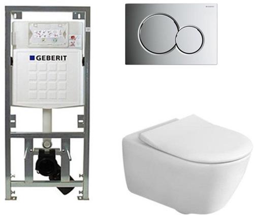 Villeroy & Boch Subway 2.0 inbouwset met diepspoel wandcloset directflush slimseat zitting afdekplaat glans verchroomd