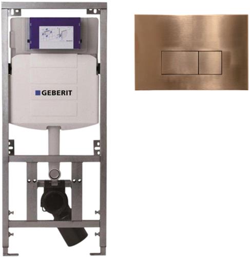 Geberit Inbouwreservoir - UP320 - QeramiQ metal bedieningsplaat - dualflush - rechthoekige knoppen - metaal koper