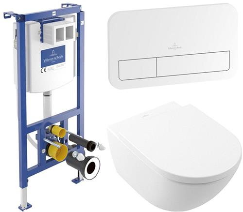 Villeroy & Boch Subway 3.0 Toiletset - zonder spoelrand - diepspoel - inbouwreservoir - twistflush - bedieningsplaat wit glans - zitting softclose & quickrelease - ceramic+ stone white