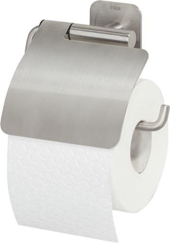 Tiger Colar - Wc rolhouder met klep - Zonder te boren - Toiletrolhouder zelfklevend - RVS geborsteld