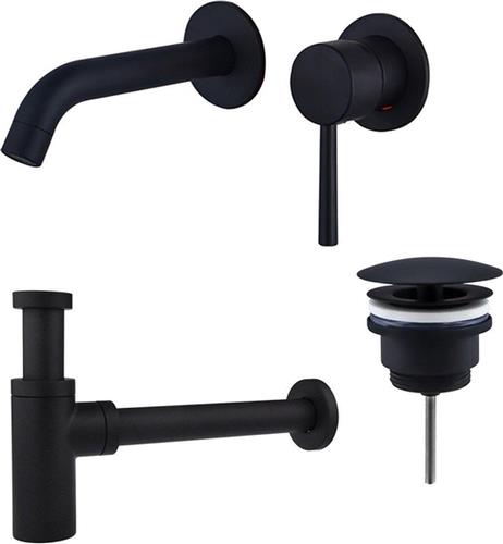 Fortifura Calvi Wastafelkraanset - inbouw wastafelkraan - always open plug - design sifon - Mat zwart