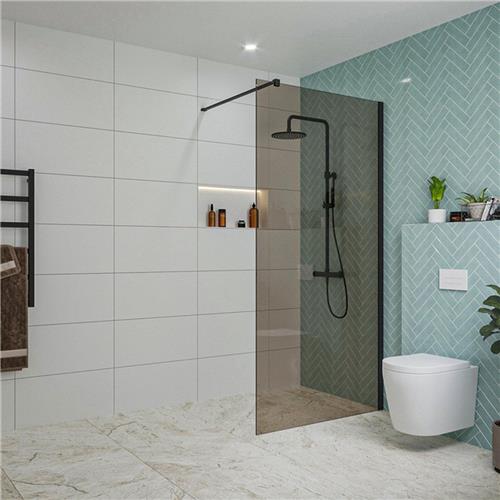 Fortifura Galeria inloopdouche - 100x200cm - rookglas - wandarm - mat zwart