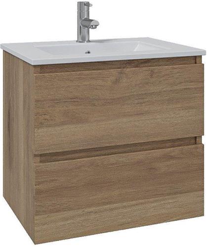 Adema Chaci Badkamermeubelset - 80x46x55cm - 1 keramische wasbak wit - 1 kraangat - 2 lades - eiken