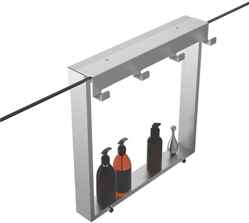 Fortifura Galeria schap met 4 haken - voor douchewand - 50x50x6.5cm - geborsteld RVS