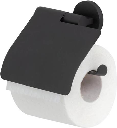 Tiger Noon - Wc rolhouder met klep - Toiletrolhouder - Zonder boren - Boren of lijmen - Zwart