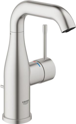 GROHE Essence New Wastafelkraan - Medium uitloop - Met trek-waste - SuperSteel - Waterbesparend
