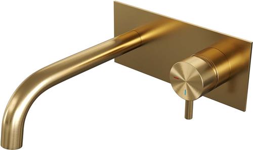 Wastafelmengkraan Inbouw Brauer Gold Edition met Afdekplaat Gebogen Uitloop Korte Staafhendel Geborsteld Goud
