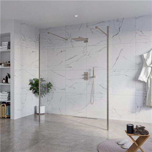 Fortifura Galeria Vrijstaande Inloopdouche - 160x200cm - Helder - antikalk - 8mm veiligheidsglas - 2 zijwanden 40cm - wandsteunen en hoekprofielen - Geborsteld Gunmetal PVD