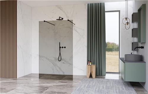 Fortifura Galeria Vrijstaande Inloopdouche - 180x200cm - Rookglas - antikalk - 8mm veiligheidsglas - wandsteunen - Zwart mat