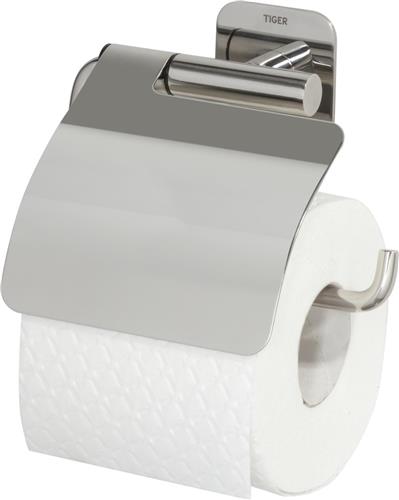Tiger Colar - Wc rolhouder met klep - Zonder te boren - Toiletrolhouder zelfklevend - RVS gepolijst