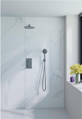 Fortifura Calvi Inbouw Regendoucheset - thermostatisch - wandarm - 25cm hoofddouche - ronde handdouche - gladde doucheslang - Geborsteld Gunmetal PVD