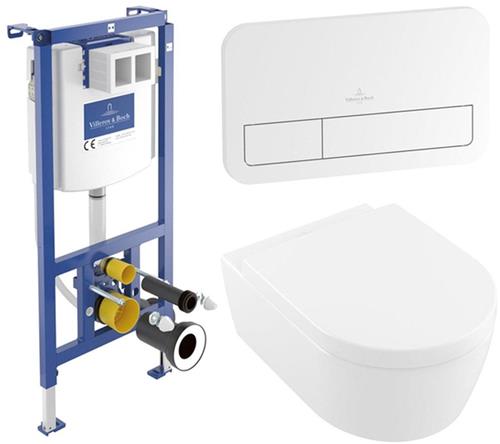 Villeroy & Boch Avento pack wandcloset - directflush - diepspoel - zitting softclose & quickrelease - met inbouwreservoir - Bedieningsplaat wit glans - wit glans