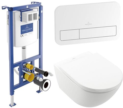 Villeroy & Boch Subway 3.0 Wandcloset Pack - zonder spoelrand - diepspoel - inbouwreservoir - twistflush - bedieningspaneel wit glans- zitting - wit alpin