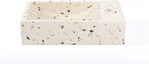 Saniclass fontein - 40x22x10cm - rechthoek - kraangat rechts - terrazzo - mat beige