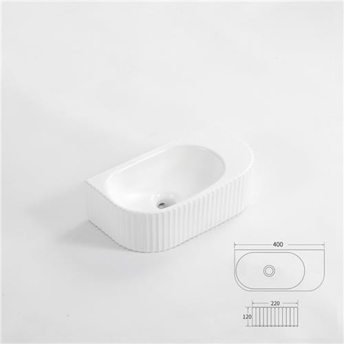 QeramiQ Blend Fontein - 40x22x12cm - Geribbeld - halfrond - zonder kraangat - Keramiek - Wit Glans