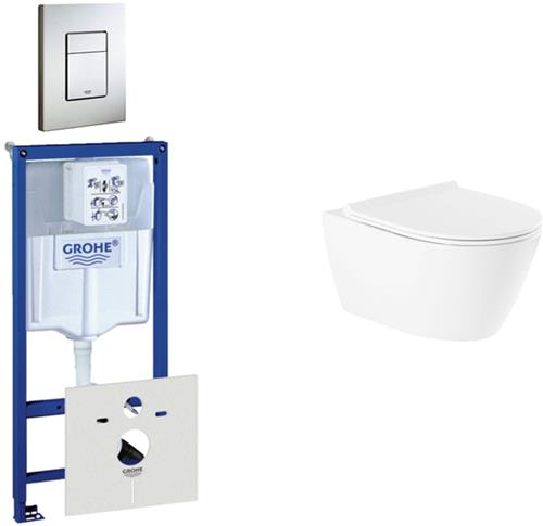 QeramiQ Salina Toiletset - inbouwreservoir - spoelrandloos - wandcloset - softclose - bedieningsplaat verticaal/horizontaal RVS
