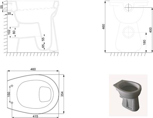 Wiesbaden Staande Verhoogde Toiletpot + 6 cm. Pk - Wit