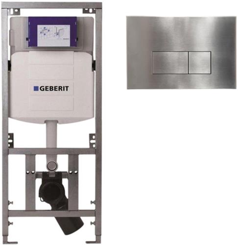 Geberit Inbouwreservoir - UP320 - QeramiQ metal bedieningsplaat - dualflush - rechthoekige knoppen - metaal RVS