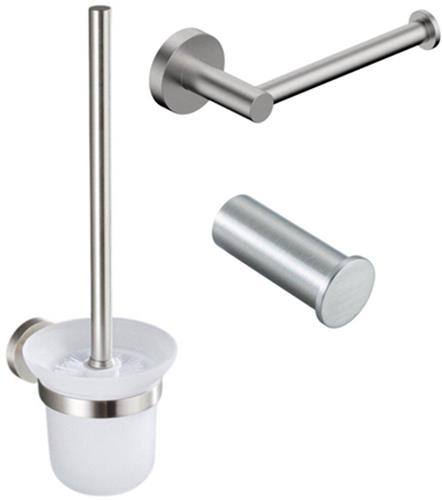 Fortifura Calvi Toiletset 3-delig - toiletrolhouder zonder klep - toiletborstel - handdoekhaak enkel rond - Geborsteld RVS PVD (RVS)