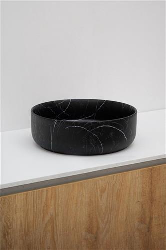 Riho Marmic Round Waskom 34.6x34.6x11.4cm Keramiek rond marmer mat zwart