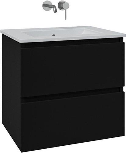 Adema Chaci Badkamermeubelset - 60x46x57cm - 1 keramische wasbak wit - zonder kraangaten - 2 lades - mat zwart