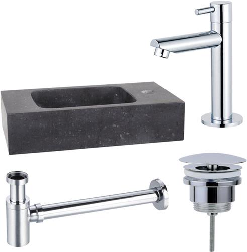 Fortifura Fuente fonteinset - 40x22x9cm - 1 kraangat - natuursteen - fonteinkraan chroom - zwart