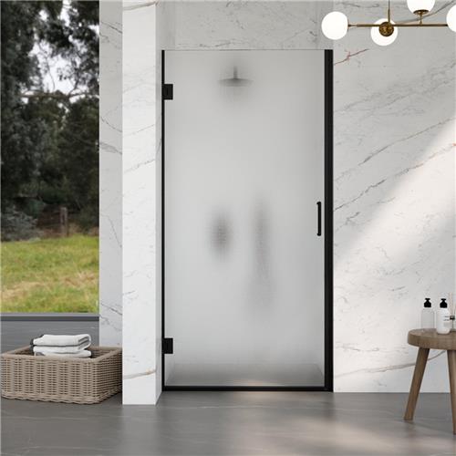 Fortifura Galeria Douchedeur - 90x200cm - scharnieren - deurgreep - vlak - gesatineerd veiligheidsglas - Mat zwart