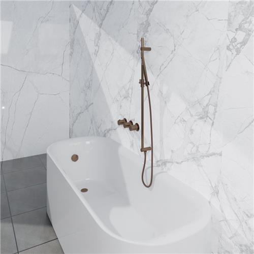 Fortifura Nebbio Badcombinatie-set - thermostaatkraan - inbouwdeel - glijstang - metalen doucheslang - staaf handdouche - badafvoer opbouw - geborsteld koper PVD (koper)