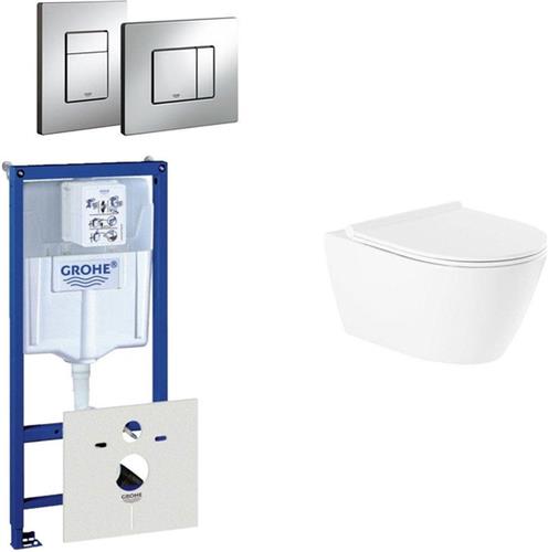 QeramiQ Salina Toiletset - spoelrandloos - inbouwreservoir - wandcloset - softclose - bedieningsplaat verticaal/horizontaal chroom