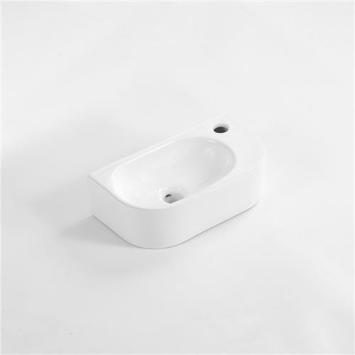 QeramiQ Pure Fontein - 40x22x12cm - Rechts - Glad - halfrond - 1 kraangat - Keramiek - Wit Glans