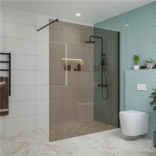 Fortifura Galeria inloopdouche - 160x200cm - rookglas - wandarm - mat zwart