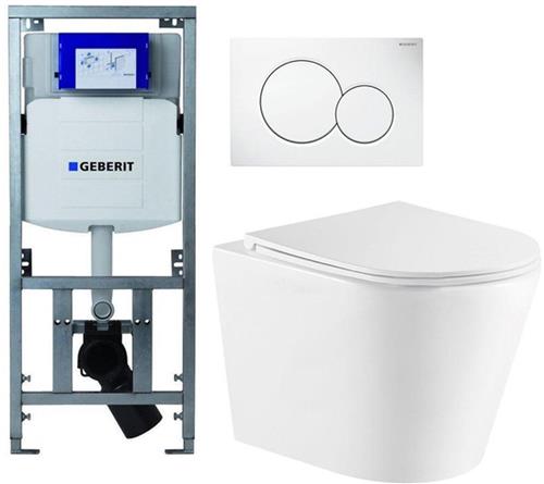 QeramiQ Dely Toiletset - Geberit UP320 Burda inbouwreservoir - witte bedieningsplaat - toilet - zitting - mat wit